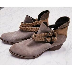 Rebel Ankle Boots Taupe Braided Leather Straps And Buckles size 8.5‎